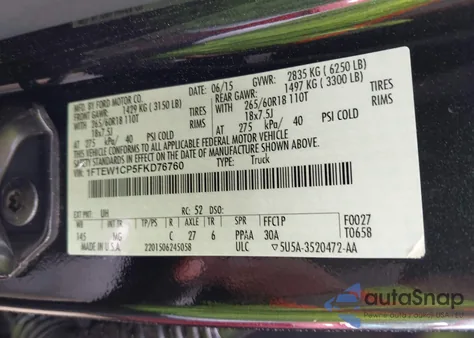 2015 Ford F-150 Xlt из США, поврежденный, VIN 1FTEW1CP5FKD76760